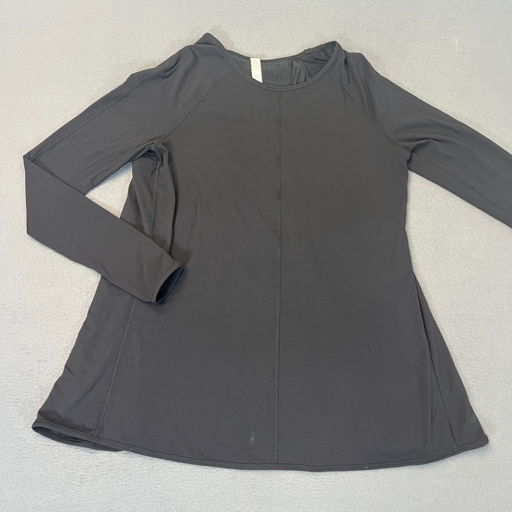 Lululemon Womens Sz 10 Top Tunic‎ Pleated Open Back Thumb Holes Flare Black